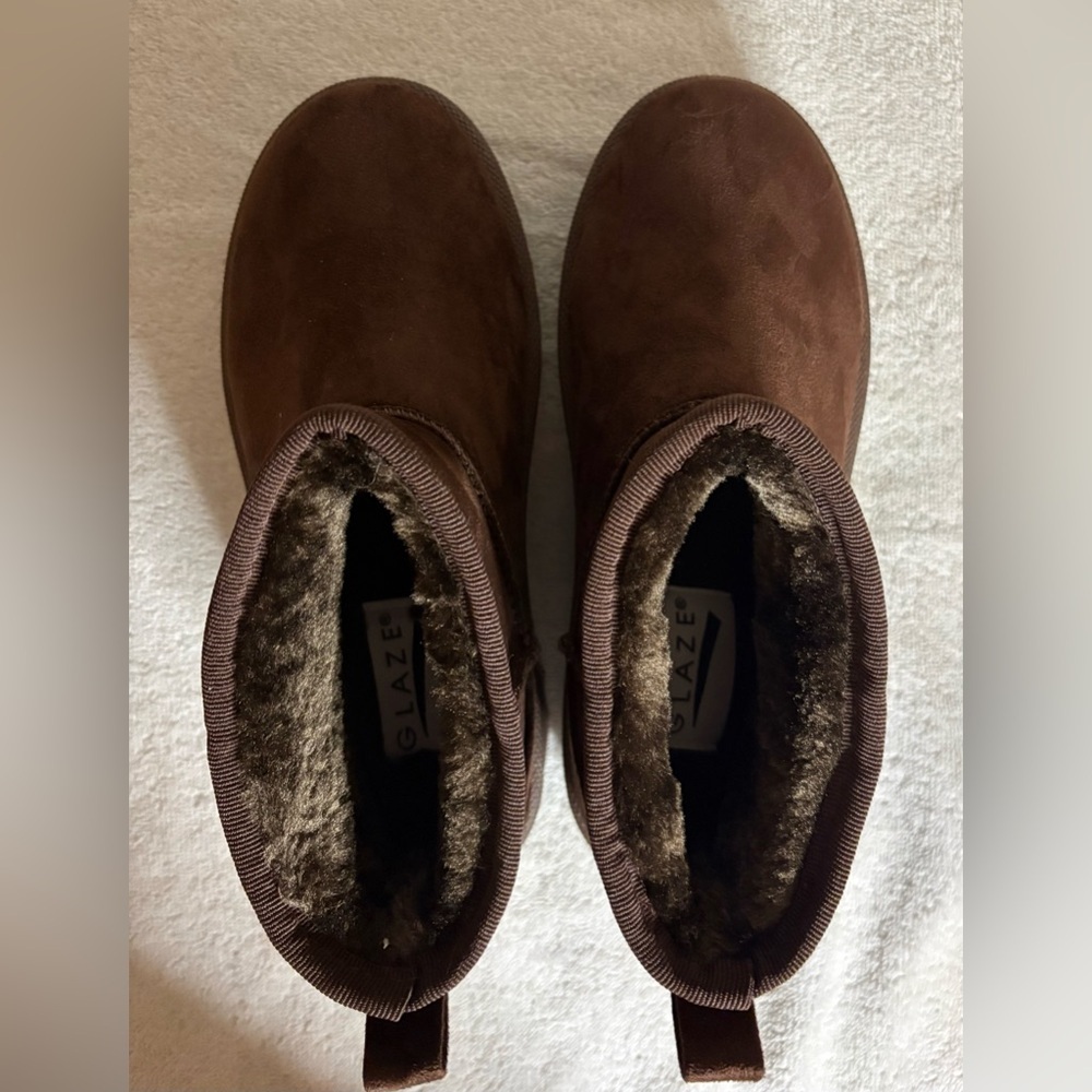 Glaze Women’s Brown Chunky Platform Faux Suede Faux Fur Lined Ankle Boots Sz 5.5 - Picture 5 of 8